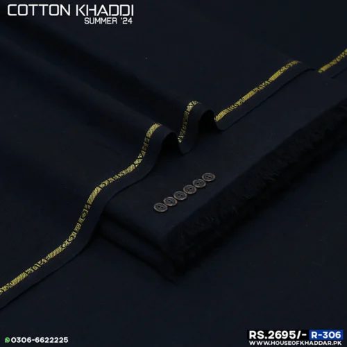 Soft unstitched cotton suit for men in Black colour
